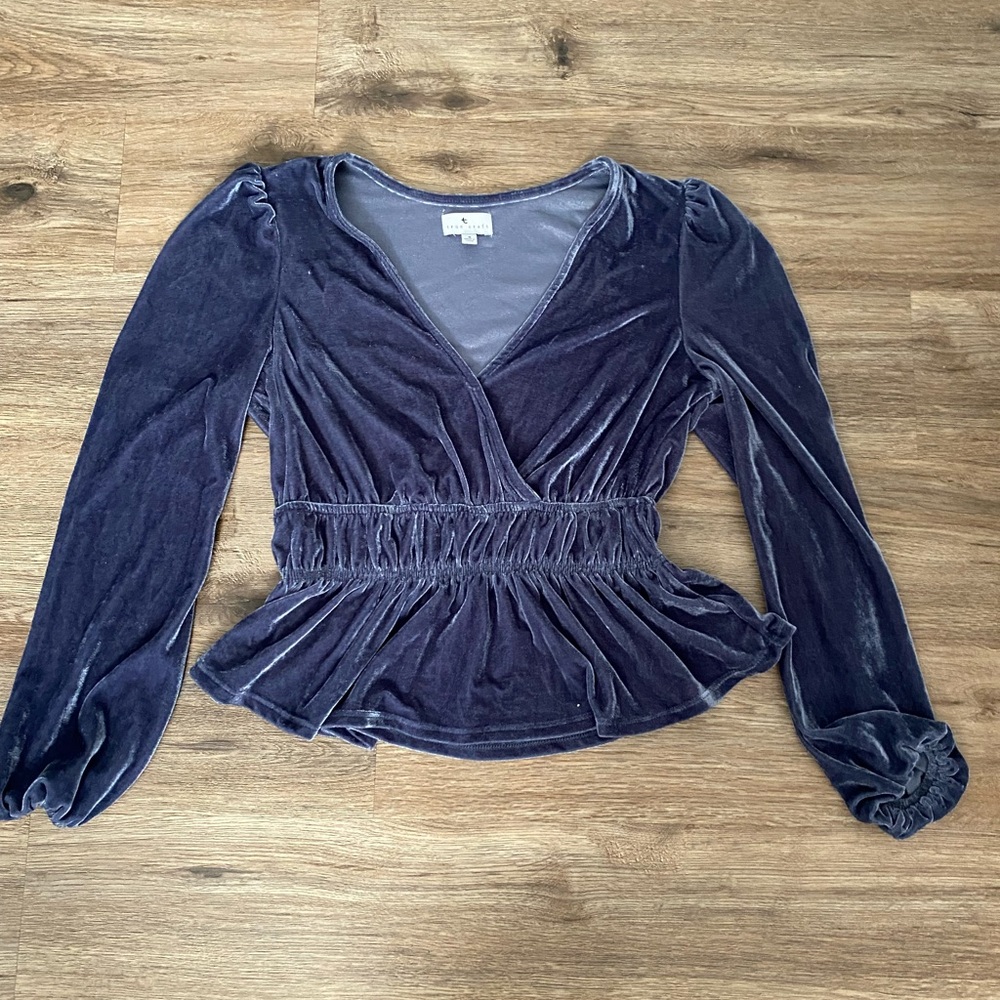 True Craft Blue Puff Sleeve Wrap Blouse